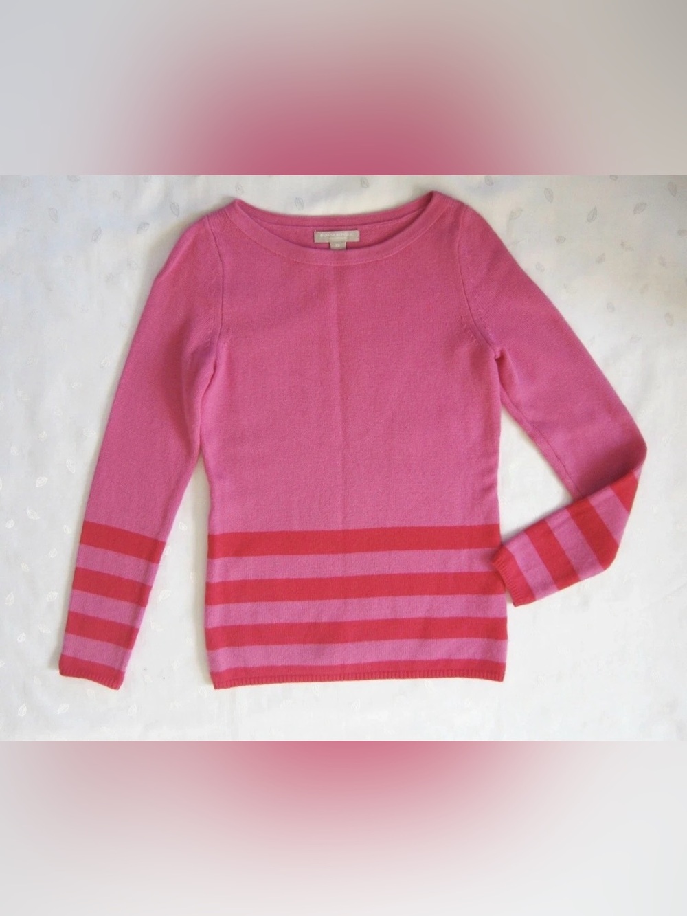 Banana Republic Sweater Womens XSmall Pink Wool Cashmere Stripe Boatneck Knit